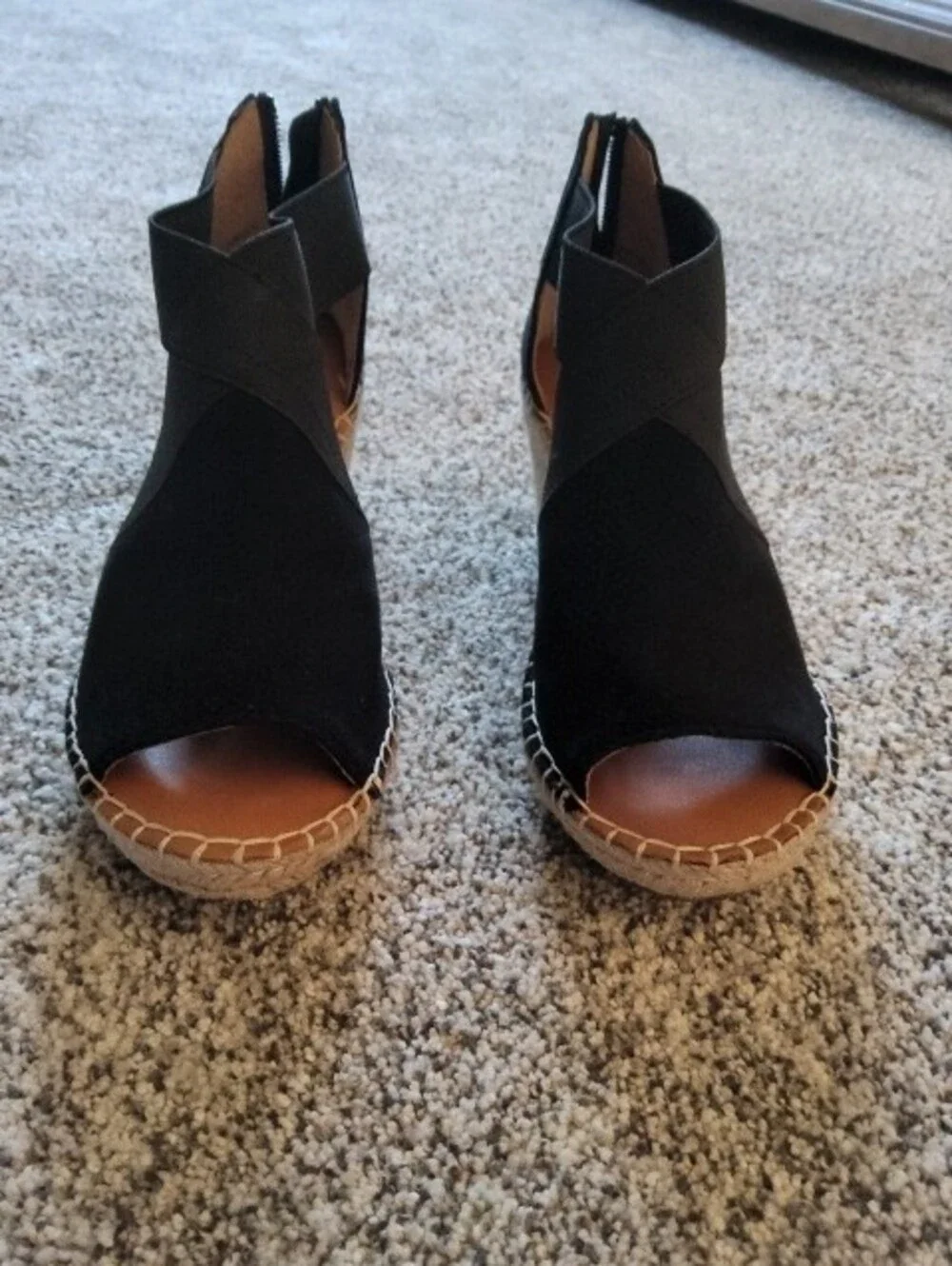 Gentle Souls Black Brand, Open-Toe Espadrille Sandals/Crossover Elastic Strap